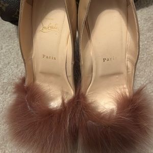 Beige Christian Louboutin heels with fur- Authentic!